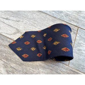 Coach Mens Silk Tie 100% Silk Italy‎ Navy Blue Diamond Argyle NeckTie Italian